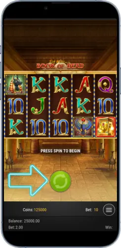 Press spin button Book of Dead slot